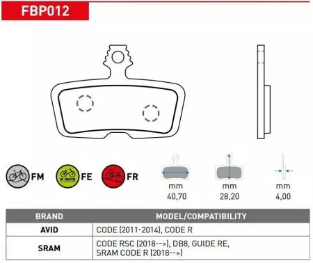 Okładziny hamulcowe rowerowe Ferodo E-bike półmetaliczne FBP012FE CODE R DB8 - FBP012FE