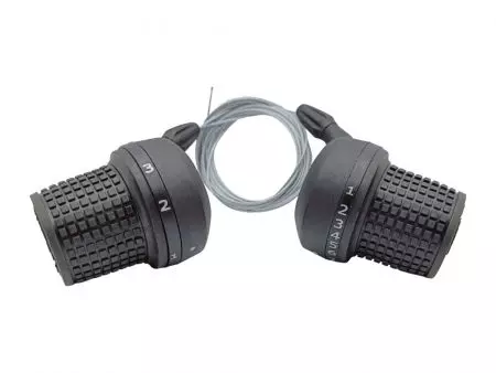 Dźwignie przerzutek Sunrun 3x7 Gripshift + linki