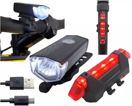 Lampki rowerowe LED USB 300lm IPX6 zestaw - AWR1211