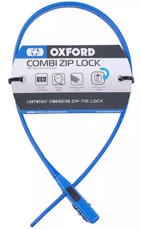 Zabezpieczenie zapięcie rowerowe OXC Combi Zip na szyfr 470mm 73g niebieski - OXFLK152