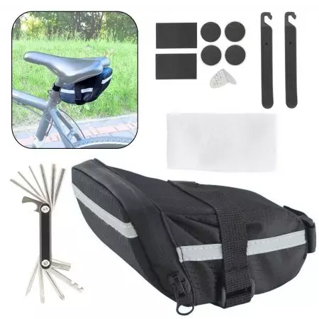 Torba rowerowa podsiodłowa łatki łyżki multitool zestaw