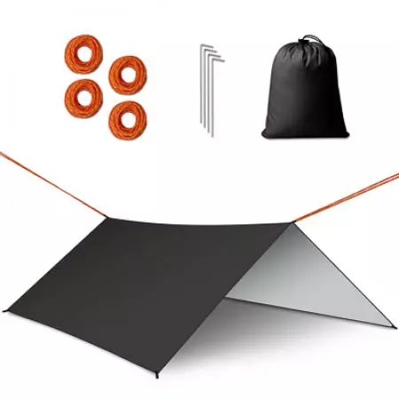 Plandeka biwakowa tarp płachta na hamak osłona przeciwdeszczowa 300cm czarny - KX3960