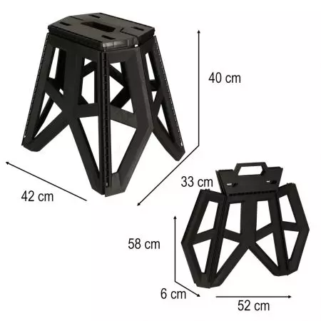 Taboret składany krzesełko kempingowe turystyczne 40 cm czarny - KX3294