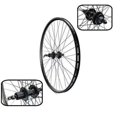 Koło rowerowe 26" tył kaseta stożek 6 śrub QR czarne - K26-TK-S-CCQR6S