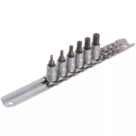 Zestaw kluczy HEX Unior 1/4" nasadki wkrętakowe na szynie 